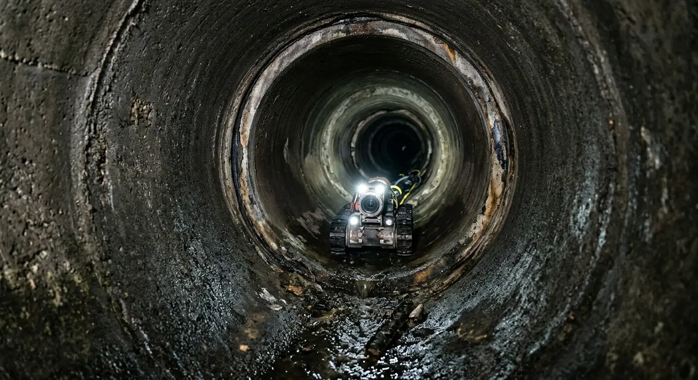 Robotic sewer camera inspecting pipe interior for Sewer Line Cleaning in Griffith
