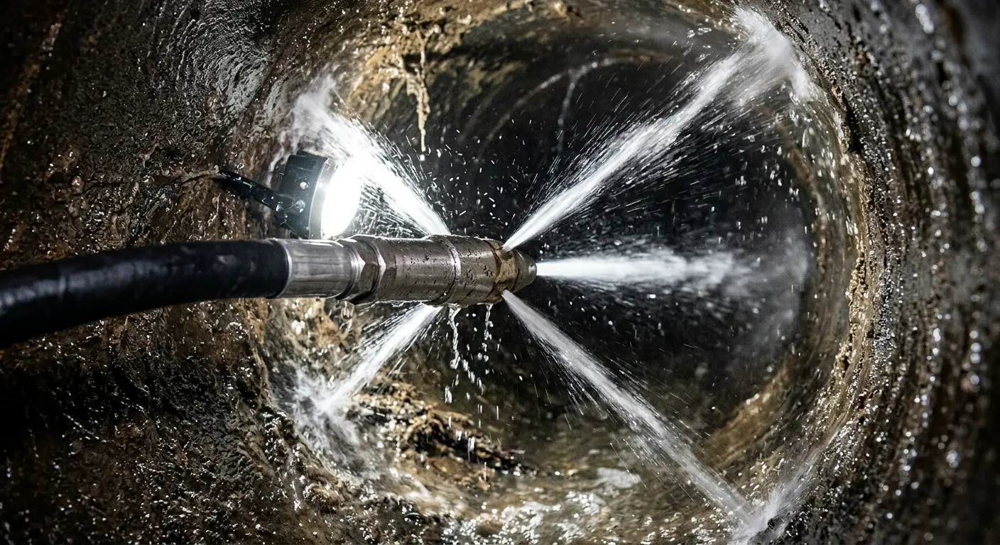 High-pressure hydro jetting nozzle cleaning sewer pipe for Emergency Drain Service in Griffith